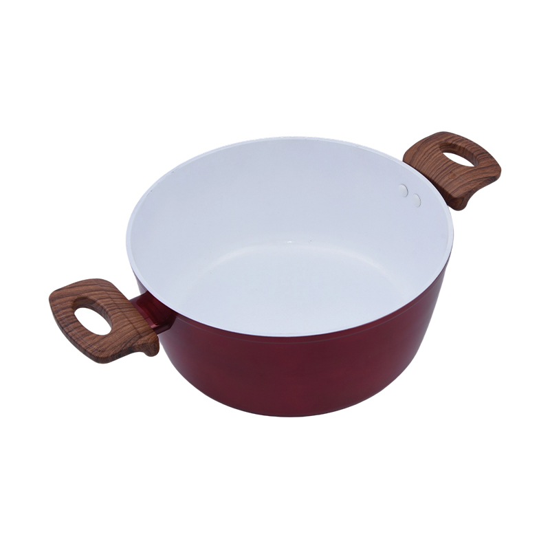 Gesmede aluminium casserole mei wite keramyk