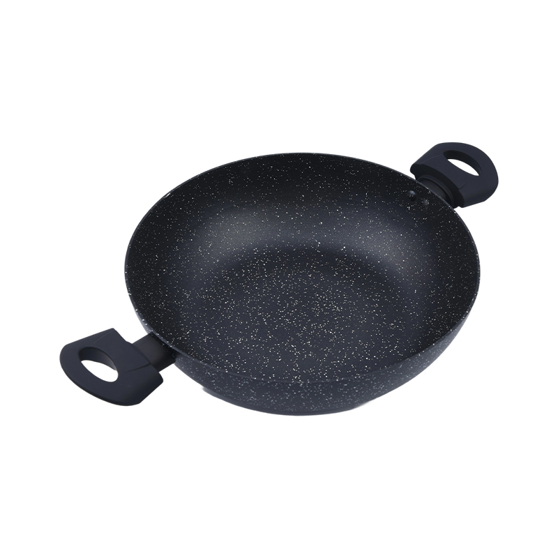 Yndrukt aluminium wok mei 2 sydhandgrepen